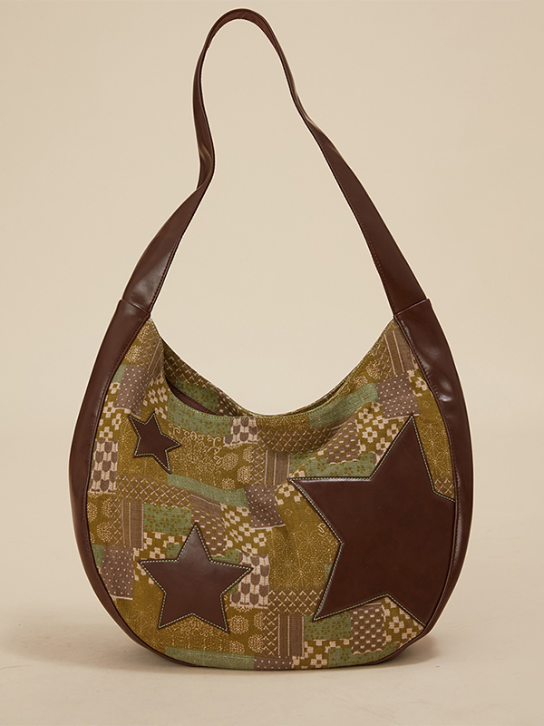 Print Leather Splice Large Capacity Shoulder Bag-2