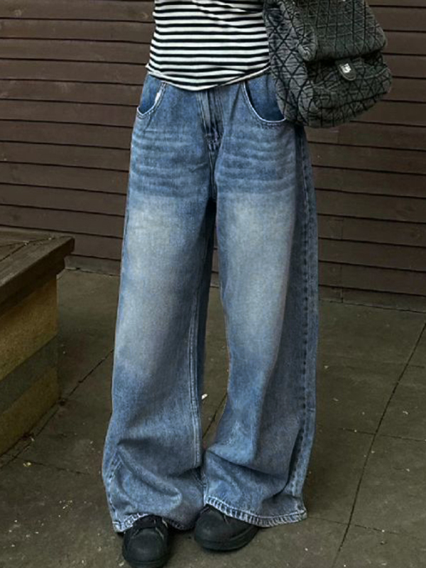 Vintage Wash Mopping Boyfriend Jeans-2