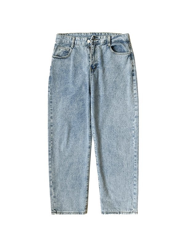Men's Blue Wash Basic Loose Jeans-4