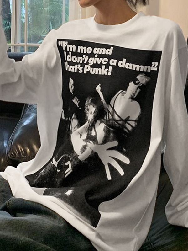 Vintage Portrait Print Oversized Long Sleeve Tee-3