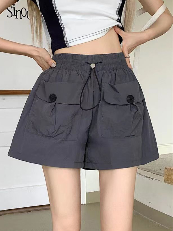 Dual Pocket Drawstring Shorts-1