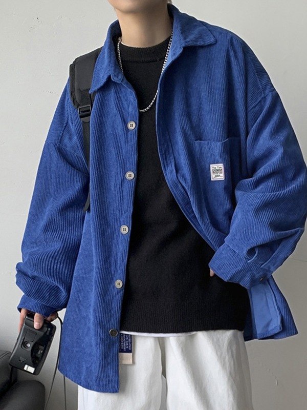 Men's Corduroy Loose Button Down Shirt-3