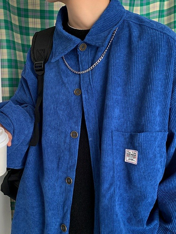 Men's Corduroy Loose Button Down Shirt-4