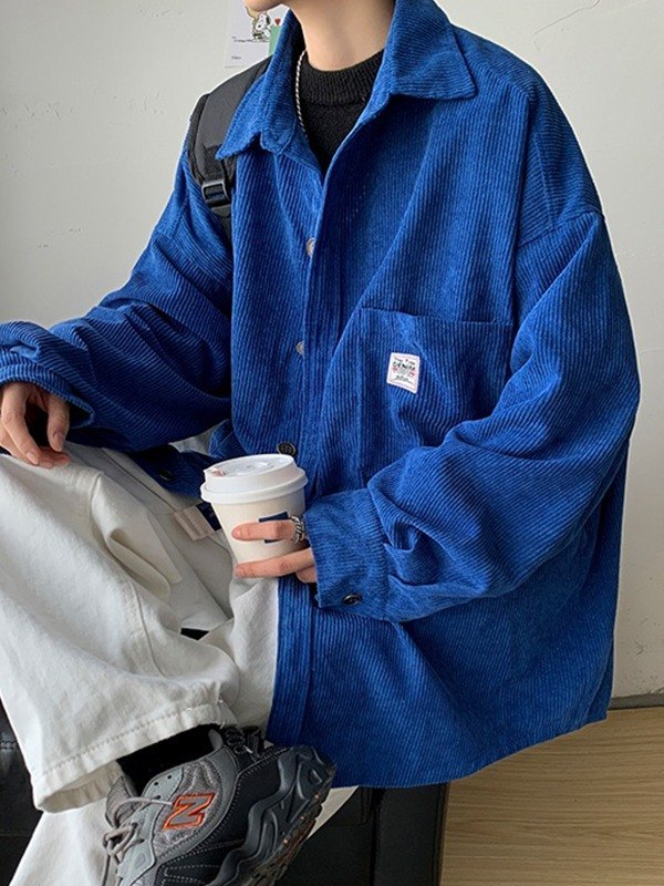 Men's Corduroy Loose Button Down Shirt-2