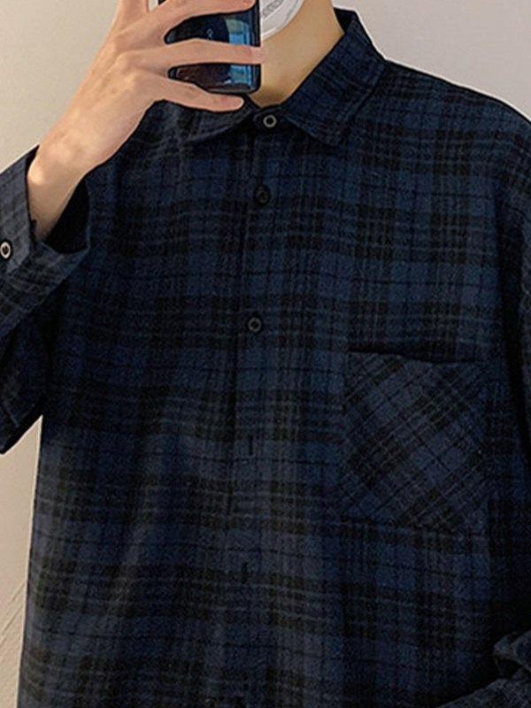 Men's Checkered Long Sleeve Button Down Shirts-2