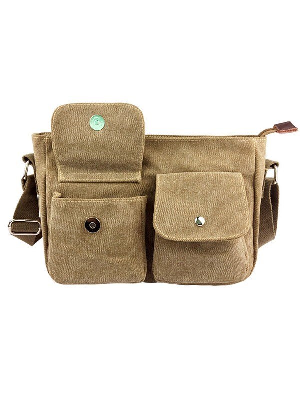 Canvas Khaki Cartoon Messenger Bag-1