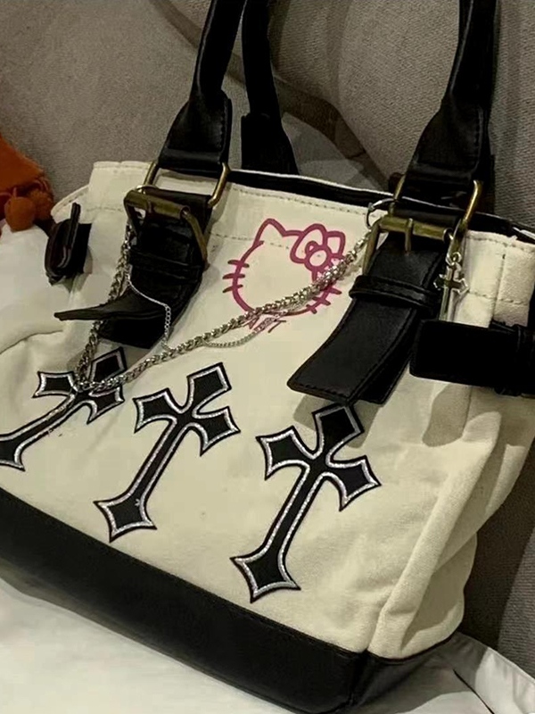 Chain Design Cross Canvas Tote Bag-2