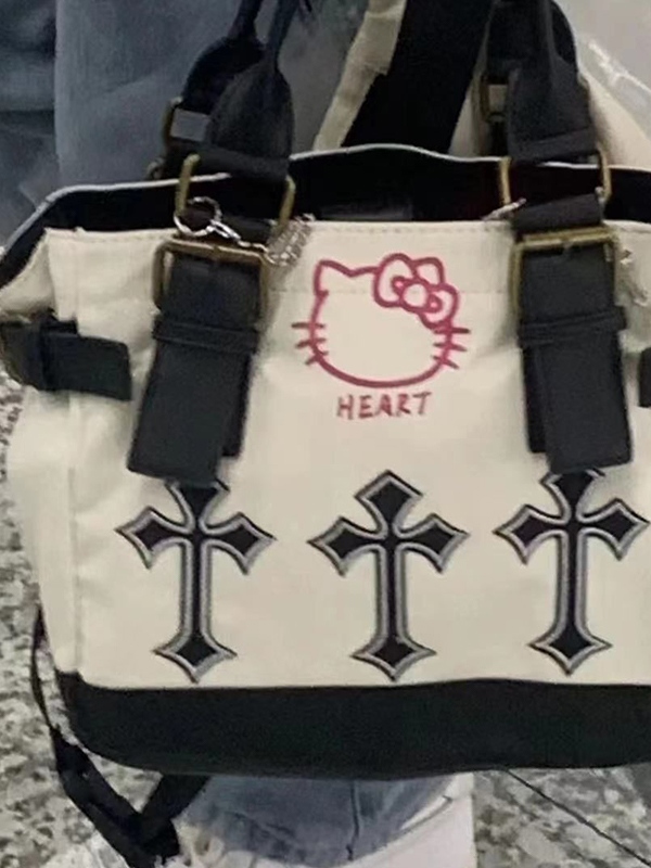 Chain Design Cross Canvas Tote Bag-3