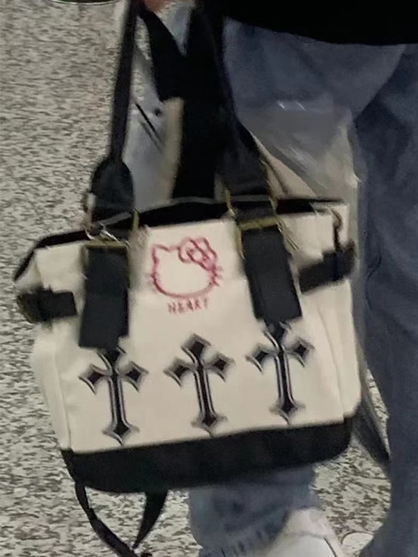 Chain Design Cross Canvas Tote Bag-1