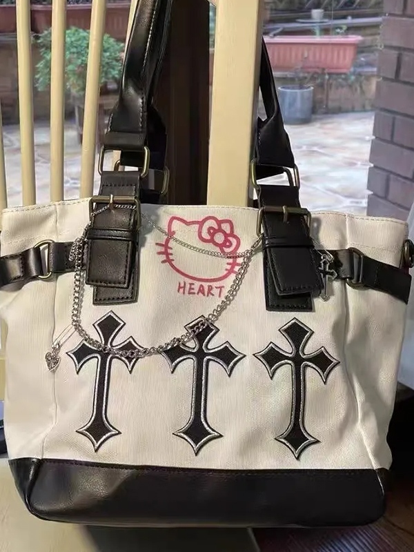Chain Design Cross Canvas Tote Bag-5