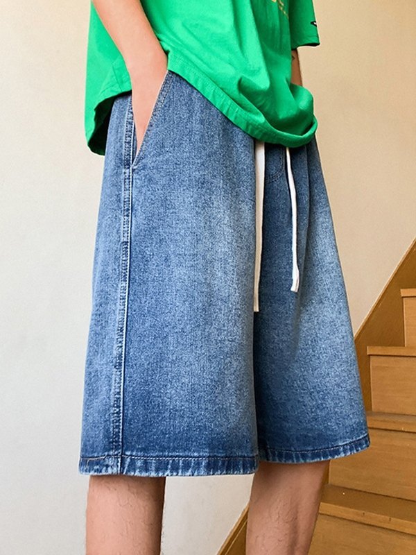 Men's Basic Wash Loose Fit Denim Shorts-2