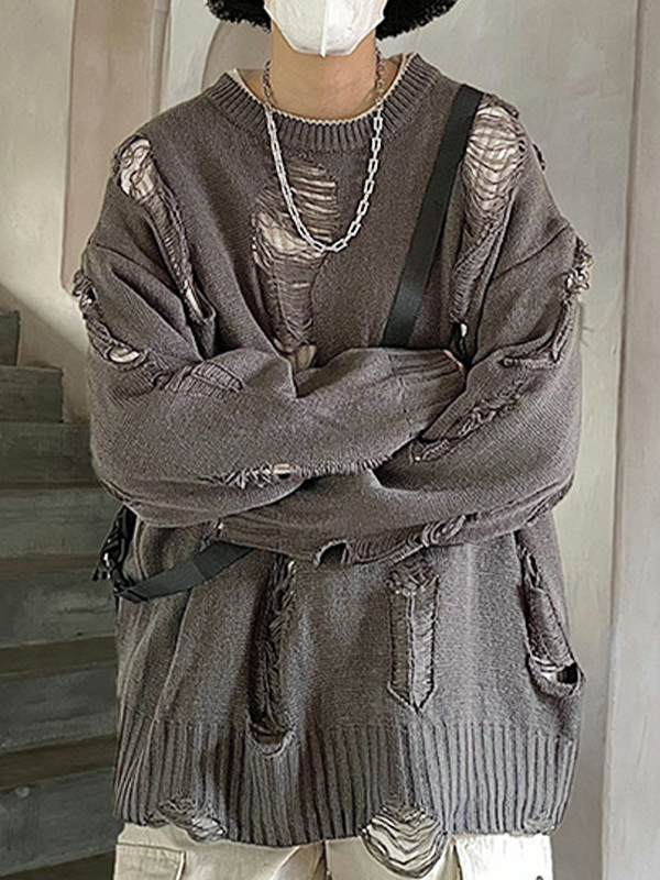 Men' Frayed Reversible Loose Sweater-2